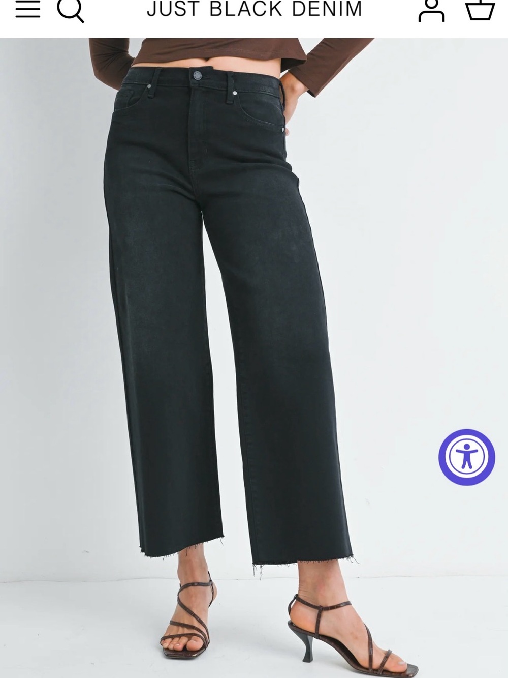 Just Black Wide-Leg High-Rise Jeans in Black with Raw Hem